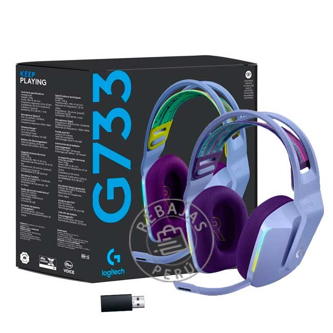 Audífono Logitech G733 Lightspeed Wireless RGB Lila 40mm 29H
