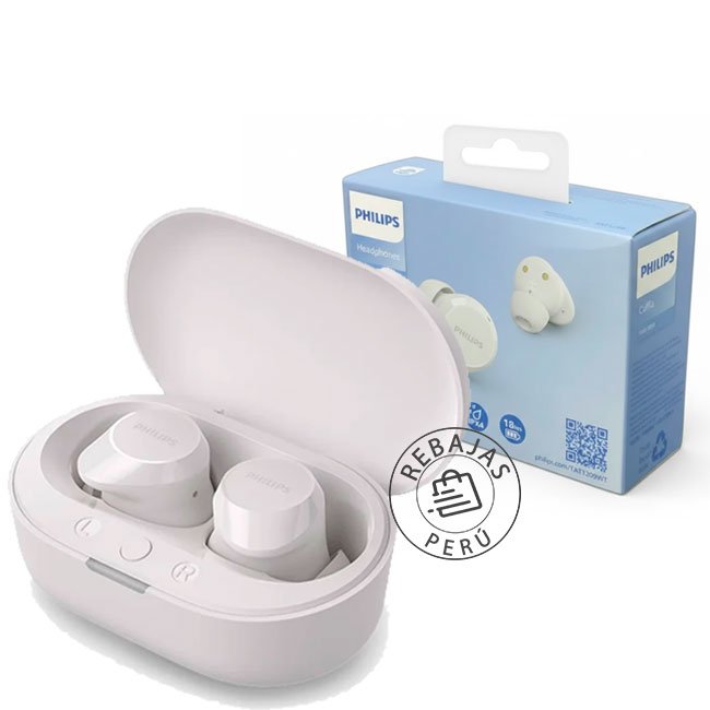 Audífonos Philips TAT1209WT True Wireless con Micrófono, Bluetooth, 18H de Batería, USB-C, IPX4 - Blancos