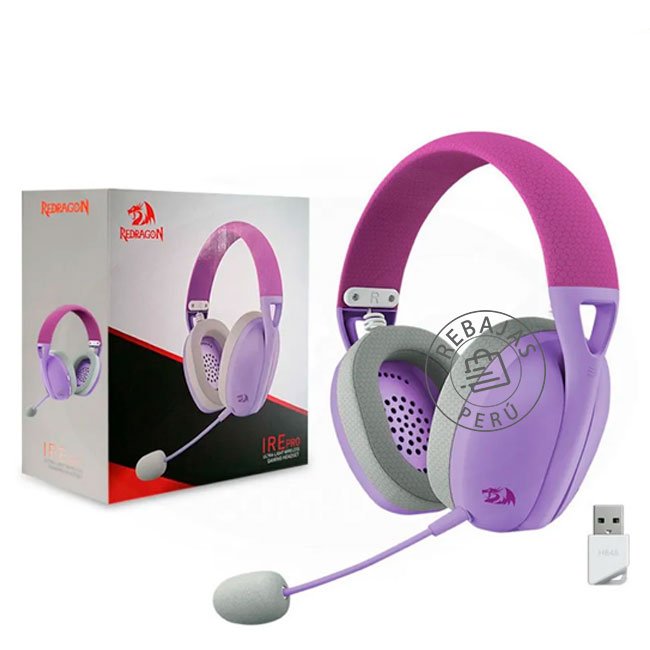 Auriculares Gamer Redragon Ire Wireless H848 Purple 7.1 Bluetooth USB Mic Desmontable