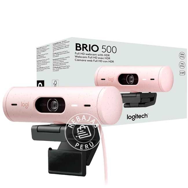 Cámara Logitech Brio 500 FHD USB-C Rose para videollamadas profesionales