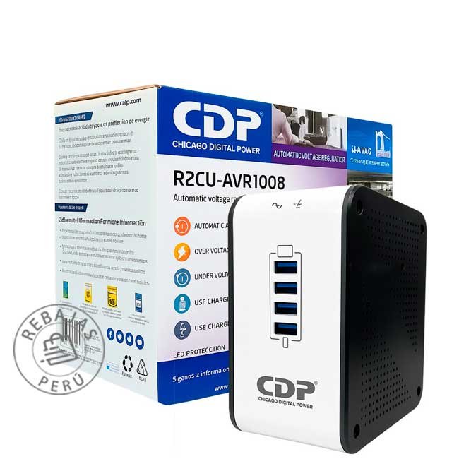 Estabilizador CDP R2CU-AVR1008I 1000VA/500W con 8 Salidas y 4 Puertos USB | Protección AVR 220V