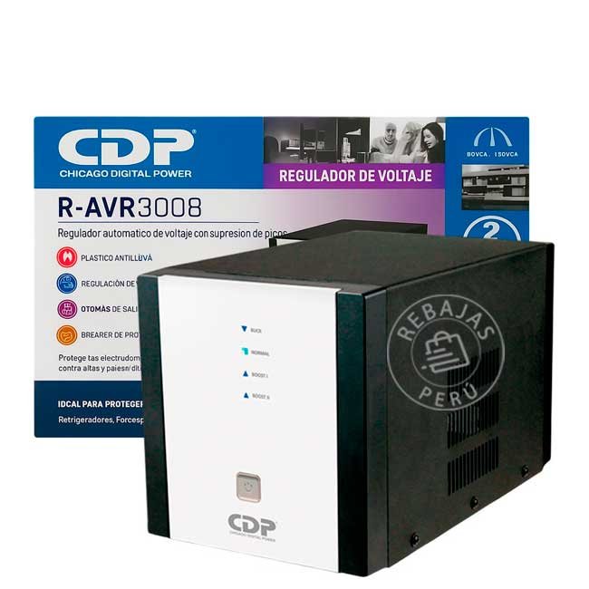 Estabilizador CDP R-AVR3008I 3000VA/2400W – 8 Salidas NEMA 5-15R con Protección AVR y Contra Sobretensiones