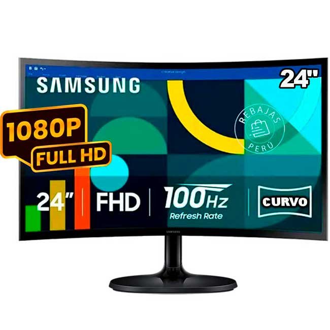 Monitor Curvo Samsung LS24D360GALXPE S3 24” FHD VA, 100Hz, 4ms, FreeSync, HDMI, DisplayPort, Eye Saver, Flicker Free