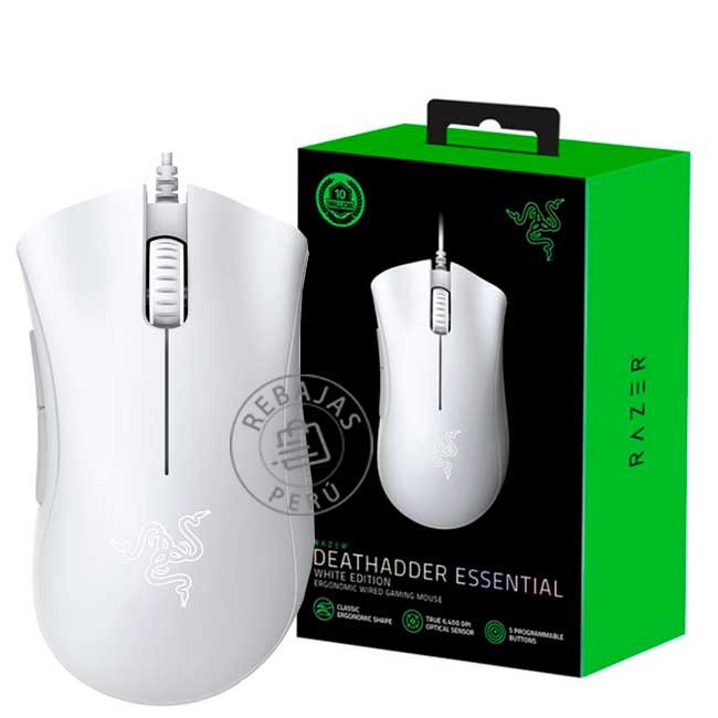 Mouse Razer DeathAdder Essential 6400 DPI Blanco | Switch Mecánico | Ergonómico para Gaming