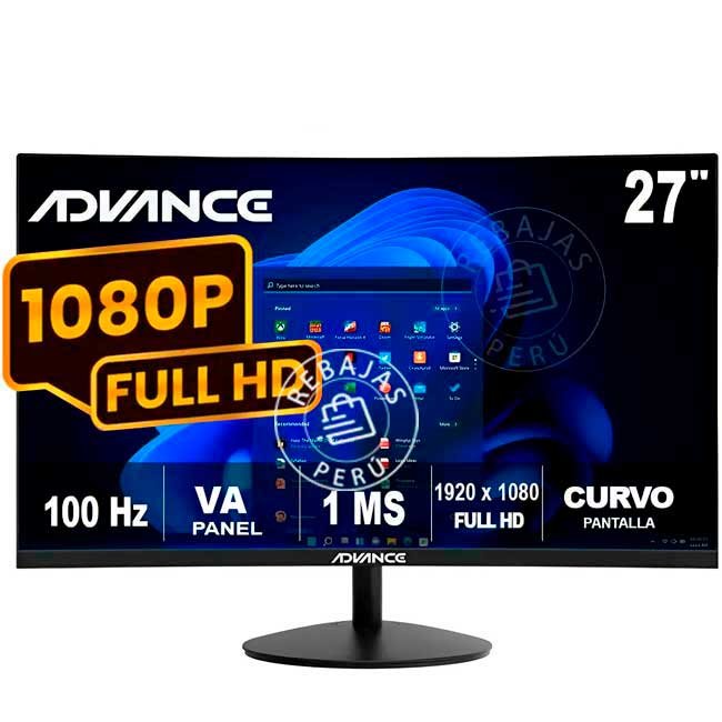 Monitor Curvo Advance ADV-2751S 27” VA FHD 100Hz 1ms HDMI DisplayPort R1500