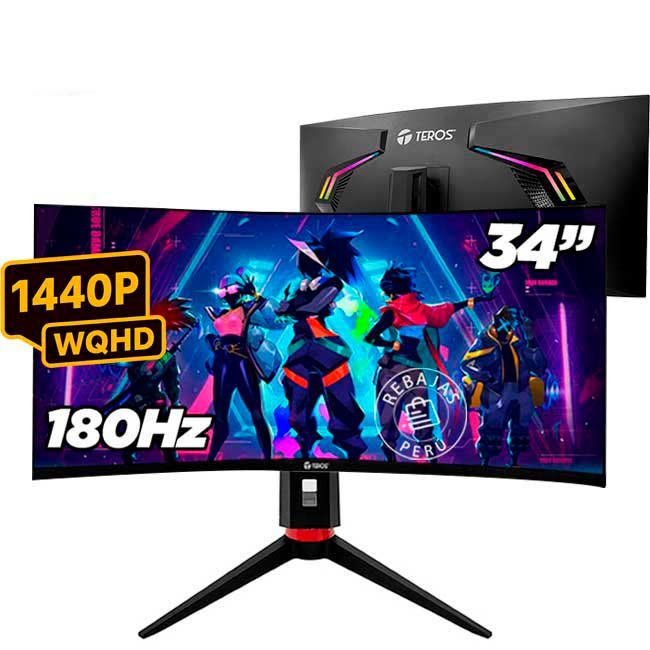 Monitor Curvo TEROS TE-3411G 34" WQHD 1000R 180Hz 1ms VA HDR10 FreeSync HDMI 2.1 DP 1.4