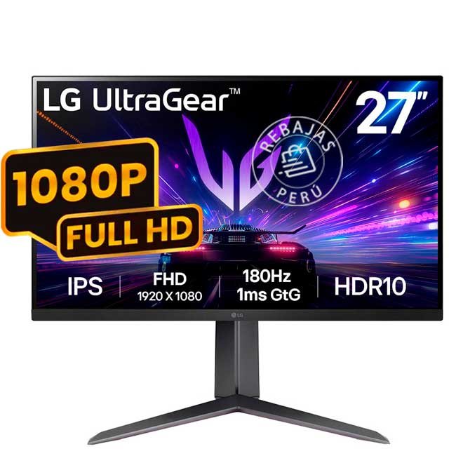 Monitor LG UltraGear 27GS65F-B 27” FHD IPS 180Hz 1ms G-SYNC FreeSync HDR10 HDMI DP Gamer