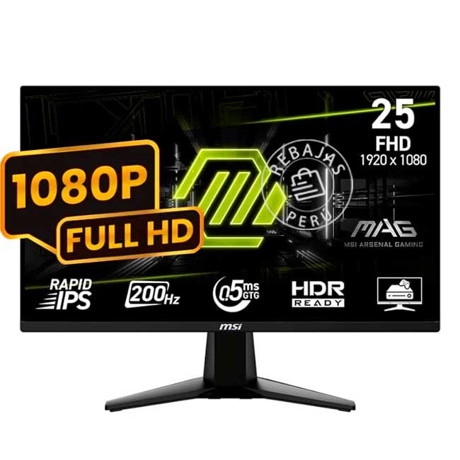 Monitor Gaming MSI MAG 255F E20 24.5" FHD IPS 200Hz 0.5ms HDMI DP Ergonomía VESA 99% sRGB