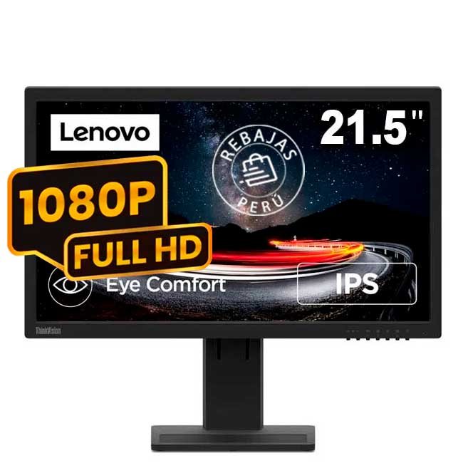 Monitor Lenovo ThinkVision E22-30 21.5” IPS FHD, HDMI/DP/VGA, 75Hz, Altavoces, VESA, Antirreflejo, Bajo Consumo, Color Negro