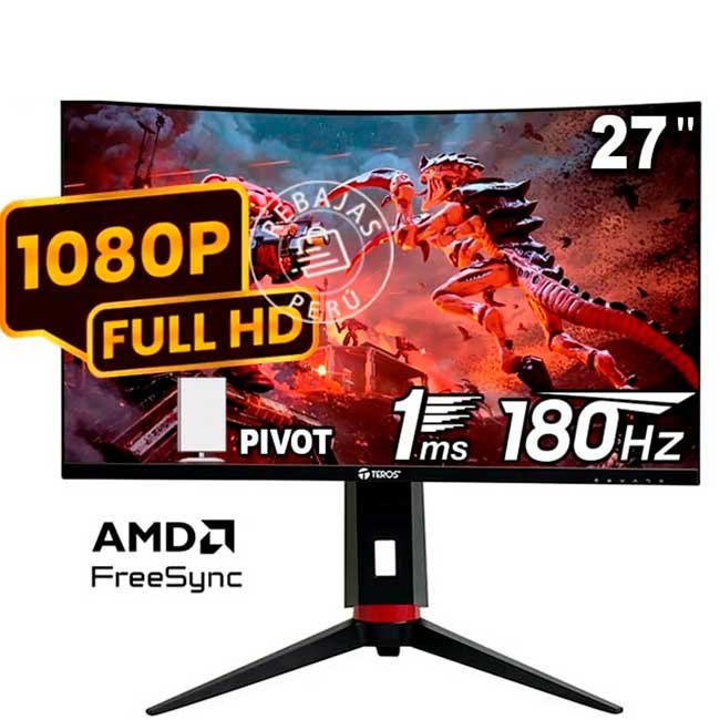 Monitor Gamer Curvo TEROS TE-2766G 27” FHD VA, 180Hz, 1ms, HDMI, DisplayPort, Pivot, HDR10