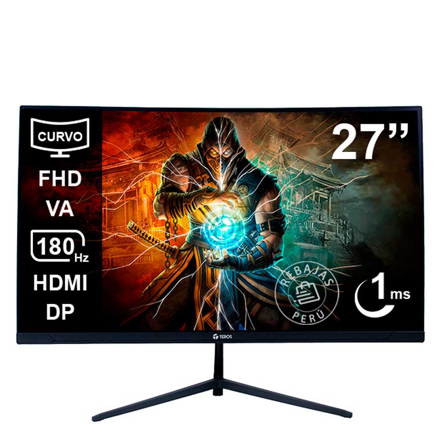 Monitor Curvo Gaming TEROS TE-2787G 27" FHD 180Hz 1ms VA FreeSync HDMI DP Negro