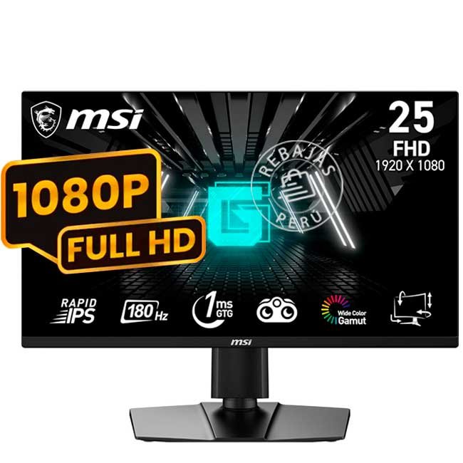 Monitor Gaming MSI G255PF E2 24.5” FHD Rapid IPS 180Hz 1ms HDMI DP Ergonomía VESA Altavoces