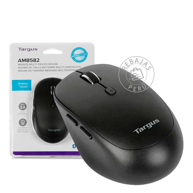 Mouse Targus AMB582GL Bluetooth Multi-Dispositivo Antimicrobial Negro – 4000 DPI, Ergonómico