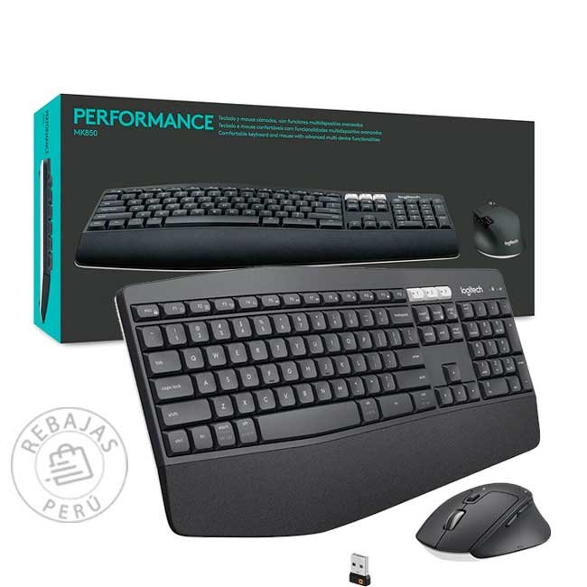 Logitech MK850 Wireless USB Teclado y Mouse Inalámbricos Ergonómicos con Bluetooth 