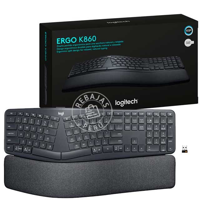 Teclado Ergonómico Logitech Ergo K860 Inalámbrico Bluetooth USB SP Negro