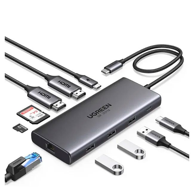 Adaptador HUB USB-C 10 en 1 CM693 con HDMI, RJ45, USB 3.0, SD/TF y Power Delivery