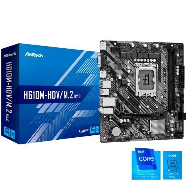 Placa Madre ASROCK H610M-HDV/M.2 R2.0 LGA1700 Intel H610 DDR4 64GB mATX