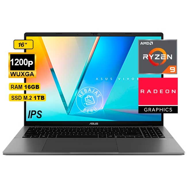 Laptop ASUS M3607HA-RP066 Ryzen 9, 16GB DDR5, 1TB SSD, 16" WUXGA IPS 144Hz, Radeon Graphics, Wi-Fi 6, FreeDOS