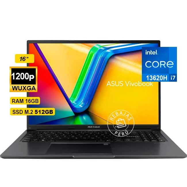 Laptop ASUS X1605VA-MB1235 16” WUXGA, Intel Core i7-13620H, 16GB RAM, 512GB SSD, WiFi 6E, FreeDOS, Negra