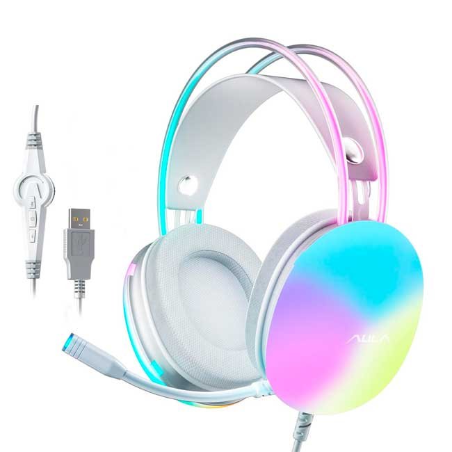 Audífono Aula S505 Stereo Cyan con Micrófono y Luces RGB para Gaming, Sonido Estéreo 3.5 mm