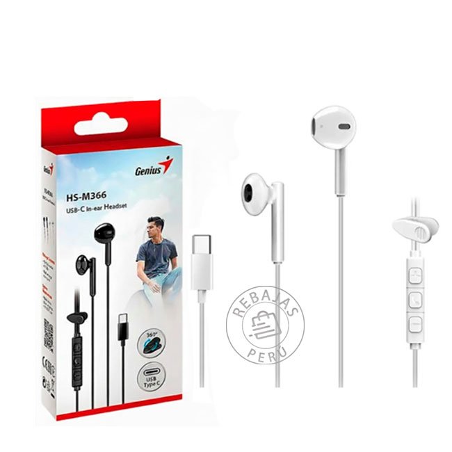 Audífono Genius HS-M366 In-Ear USB-C con Micrófono Blanco 