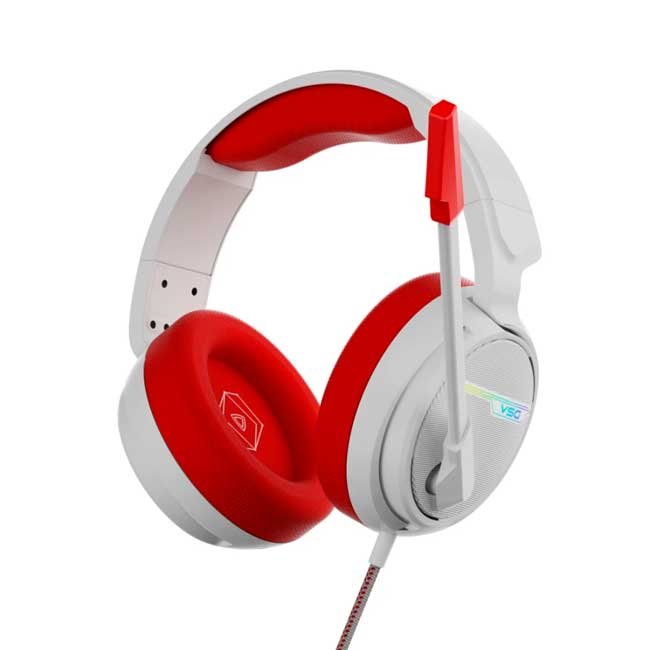 Audífono VSG Pentagon Rojo USB 2.0 Circumaural Cerrado 365g con Micrófono Omnidireccional y Cable Trenzado 2m para PC