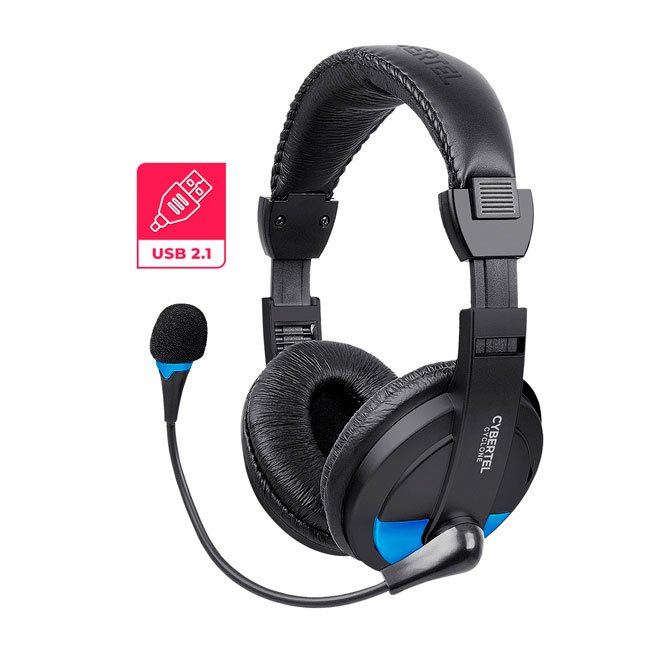 Audífono USB Cybertel CYCLONE BLUE H370B-U con Micrófono Estéreo y Cable Reforzado de 2m