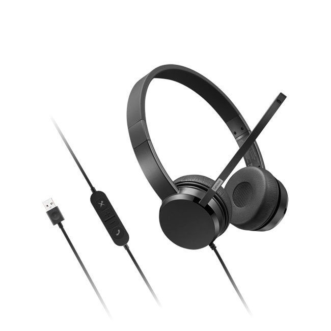 audifono Lenovo On-Ear con Micrófono y USB-A | Sonido Estéreo Profesional