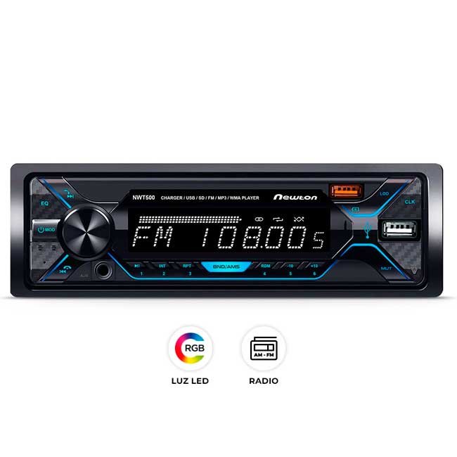 Autoradio VIPER NWT500 FM/AM Bluetooth USB SD AUX LED 7 Colores 60Wx4 con Control Remoto | Newton