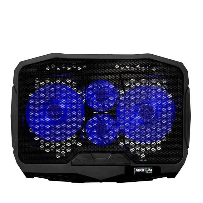 Base para Laptop AIRBOOM VORTEX4 AB008 con 4 Ventiladores LED Azul (2x12.5cm + 2x7cm), Altura Ajustable y HUB USB