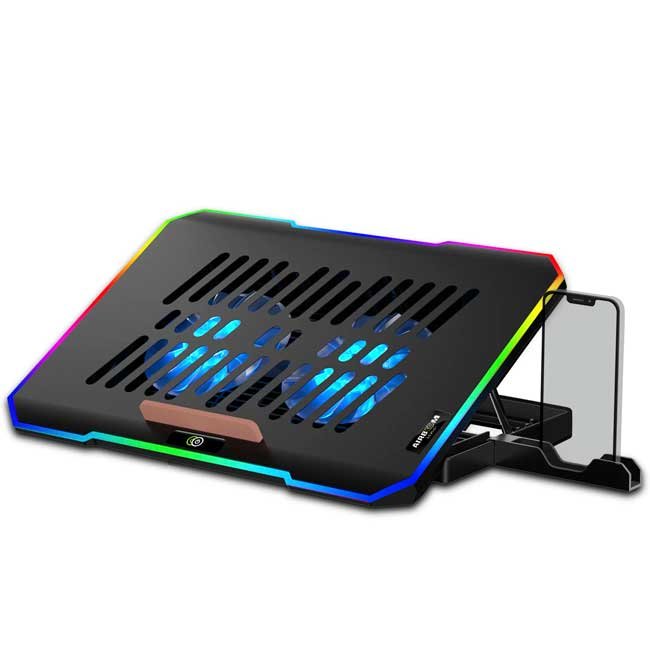 Base para Laptop AIRBOOM LEXUS+ AB02H RGB con 2 Coolers 12.5cm, Marco RGB, Altura Ajustable y Soporte para Smartphone