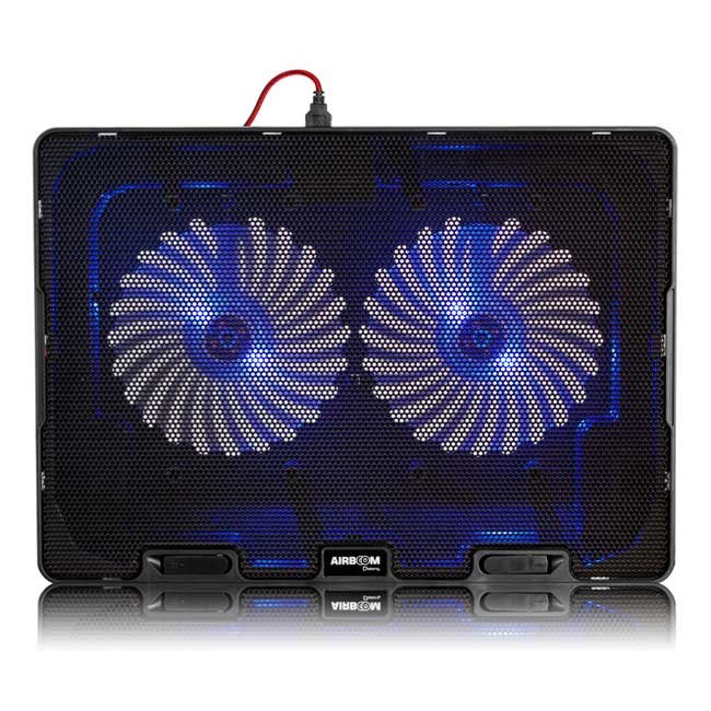 Base para Laptop POLARIS AB003 con 2 Coolers LED Azul 12.5cm y HUB USB – Airboom Antideslizante