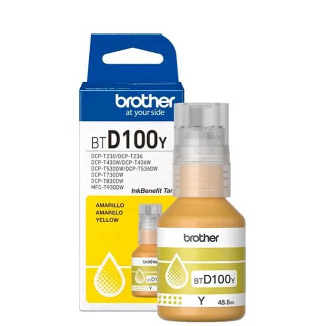 Tinta Brother BTD100Y Amarillo Original para DCP-T230, T430W, T436W | Alto Rendimiento