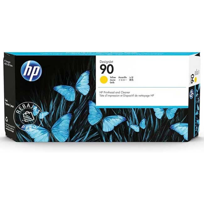 Cabezal HP C5057A 90 Amarillo Original para Plotter DesignJet con Limpiador
