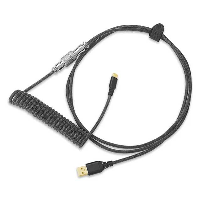 Cable Redragon A115B BLACK Coiled USB-C a USB-A con conector aviador y doble funda en espiral