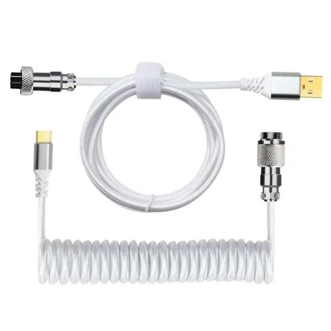 Cable Redragon Coiled A115W WHITE USB-C a USB-A, Nylon Trenzado, Conector Aviador, Compatible con Teclados Mecánicos