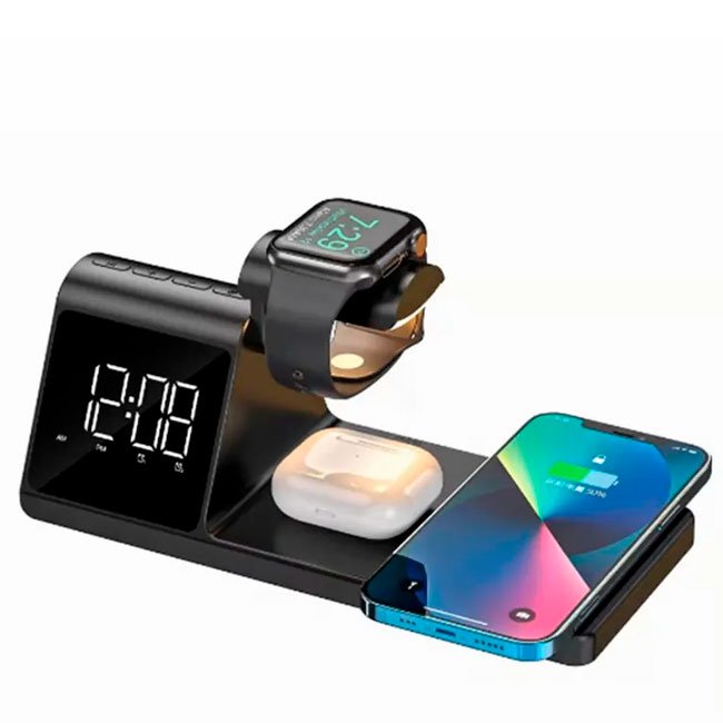 Cargador inalámbrico 3 en 1 con despertador y pantalla LED W3042-BLACK