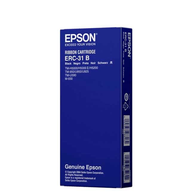 Cartucho de Cinta Epson ERC-31B Negro Original | 3 Millones de Caracteres | Compatible con TM-U925, TM-H5000, TMU950