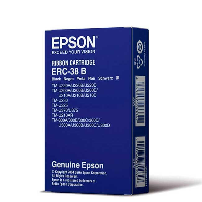 Cartucho de Cinta Epson ERC-38B Original Negro | 3 Millones de Caracteres | Para TM-U200, TM-220, TM-300, TM-325, TM-375