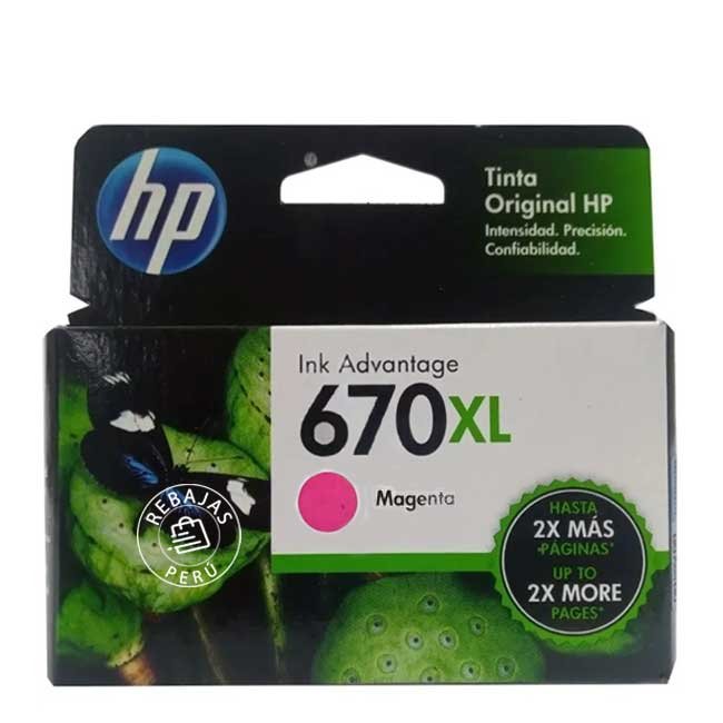 Tinta HP 670XL Magenta Original CZ119AL de Alto Rendimiento 750 pág