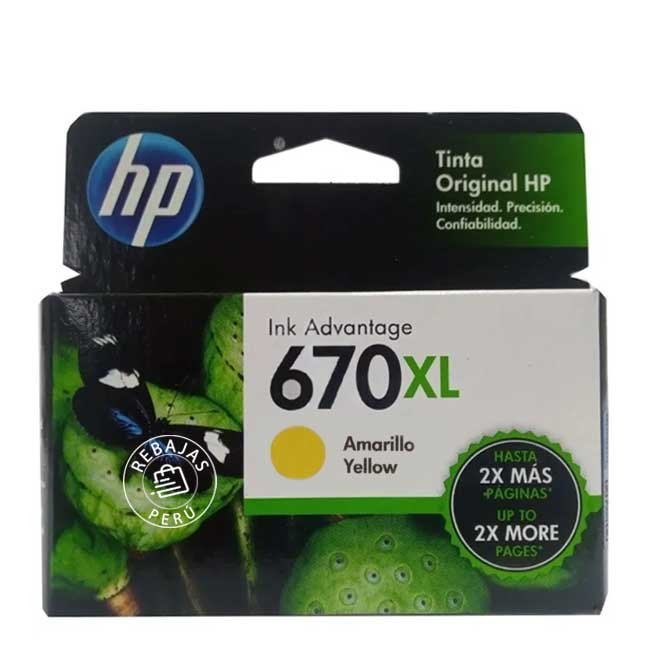 Tinta HP 670XL Yellow Original CZ120AL de Alto Rendimiento 750 pág