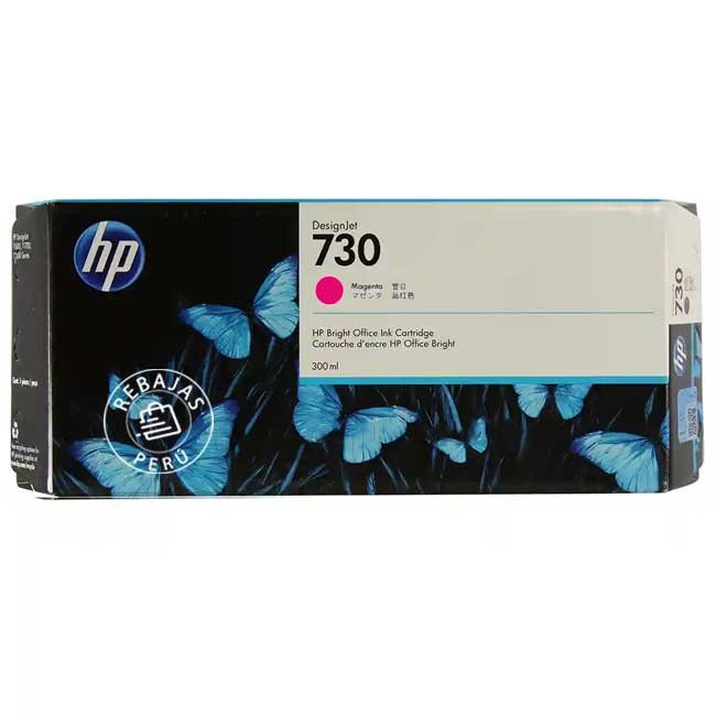 Tinta HP 730 Magenta original P2V69A 300ml para impresoras HP profesionales