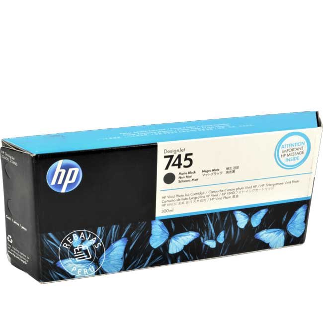 Tinta HP 745 Matte Black F9K05A 300ml Original para Plotters HP