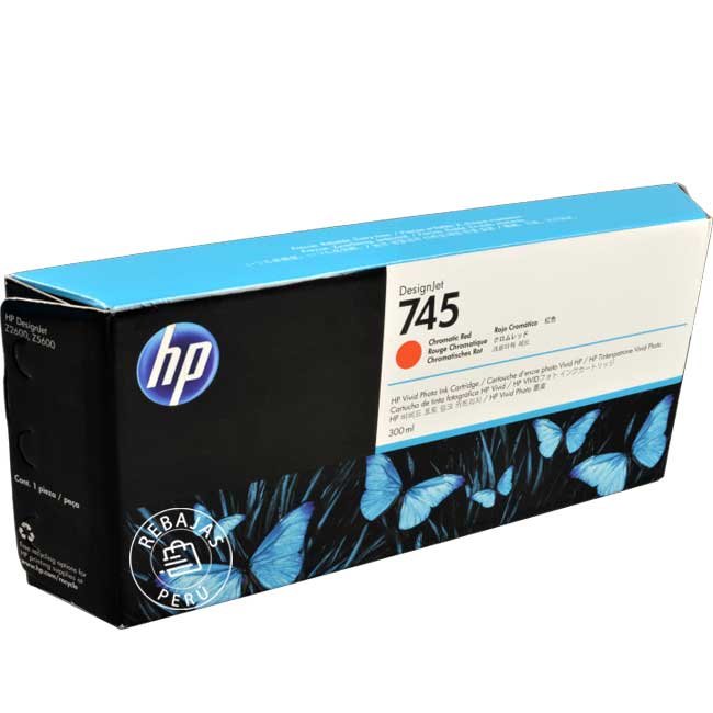 Tinta HP 745 Chrom Red F9K06A 300ml Original para Plotters HP