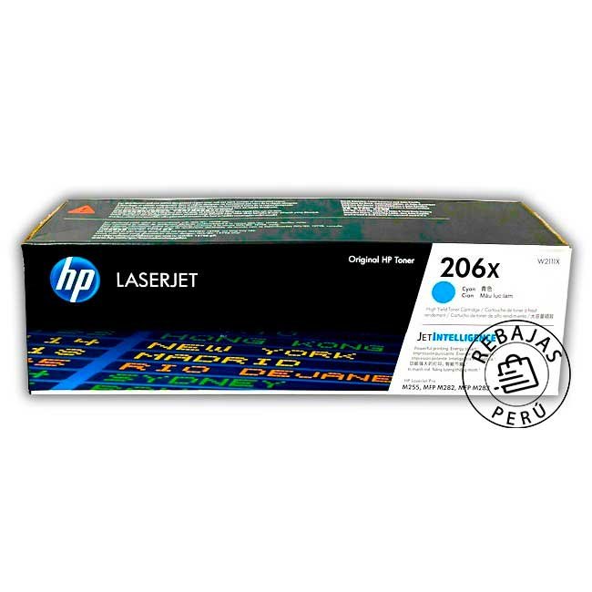 Cartucho de Tóner HP W2111X 206X Cian Original 2450 Páginas para LaserJet Pro M255 M283