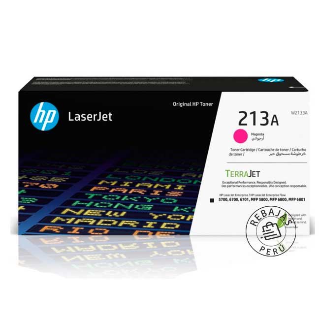 Tóner HP W2133A 213A Magenta Original 3000 Páginas para LaserJet Enterprise 5700 5800 6700 6800