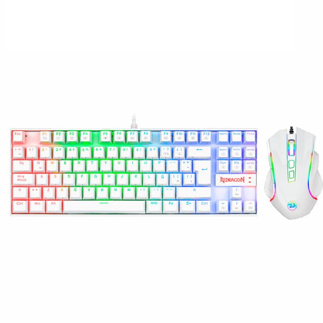 Combo Teclado Mecánico RGB Redragon K552 Outemu Blue + Mouse Gamer Griffin M607 7200DPI Blanco Español