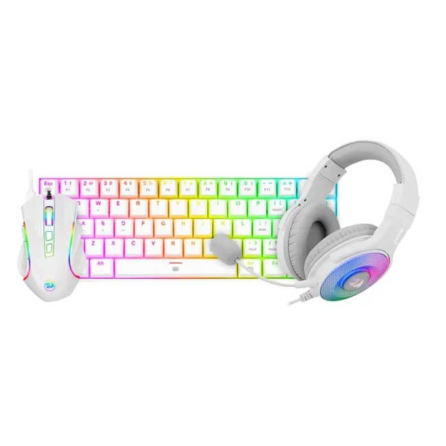 Combo Redragon S129W 3 en 1 Blanco: Teclado Mecánico K630RGBW + Mouse M607W + Audífonos H350RGB-1-W Switch Red