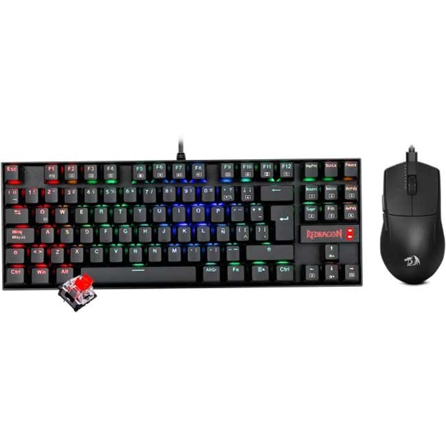 Combo Redragon S145-SP Teclado KUMARA RGB Español Red Switch + Mouse M724 BLACK 12400DPI