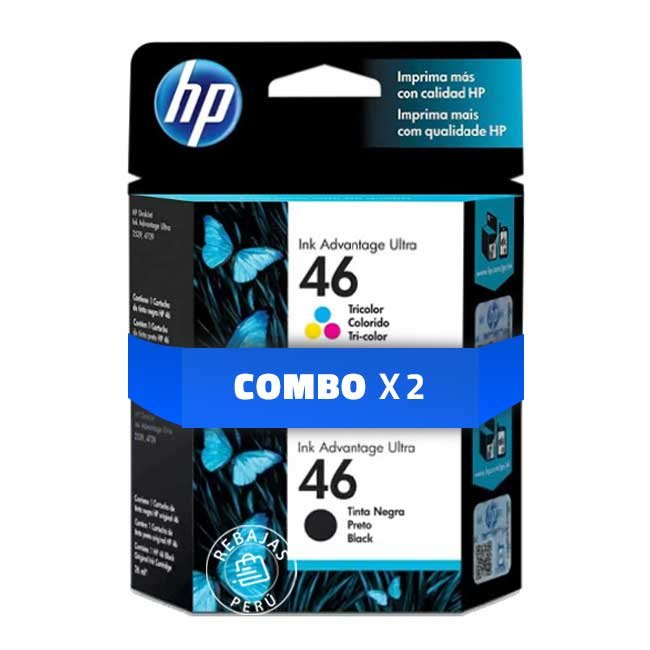 Combo de Tinta HP 46 Tricolor + Negro Original para Impresoras HP